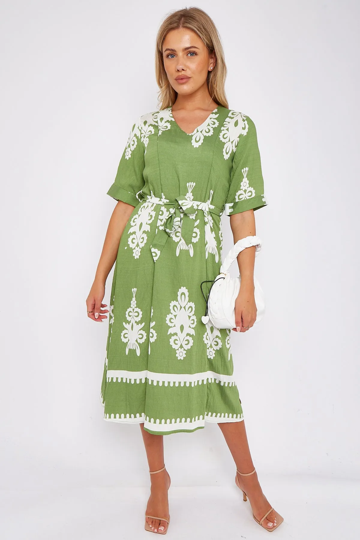 Green Pattern Print Short Sleeve Midi Dress by LOVE SUNSHINE sold by Goddiva