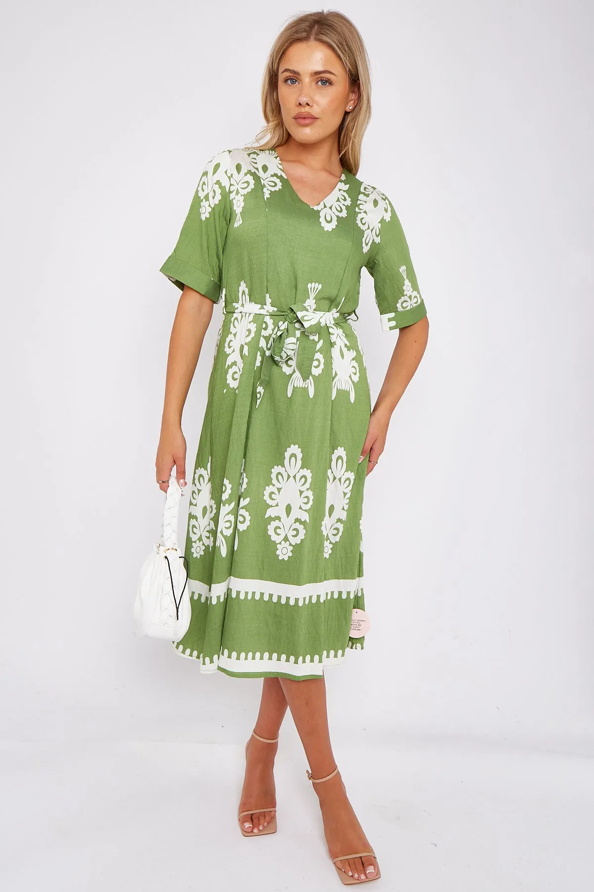 Green Pattern Print Short Sleeve Midi Dress by LOVE SUNSHINE sold by Goddiva product image thumbnail 2