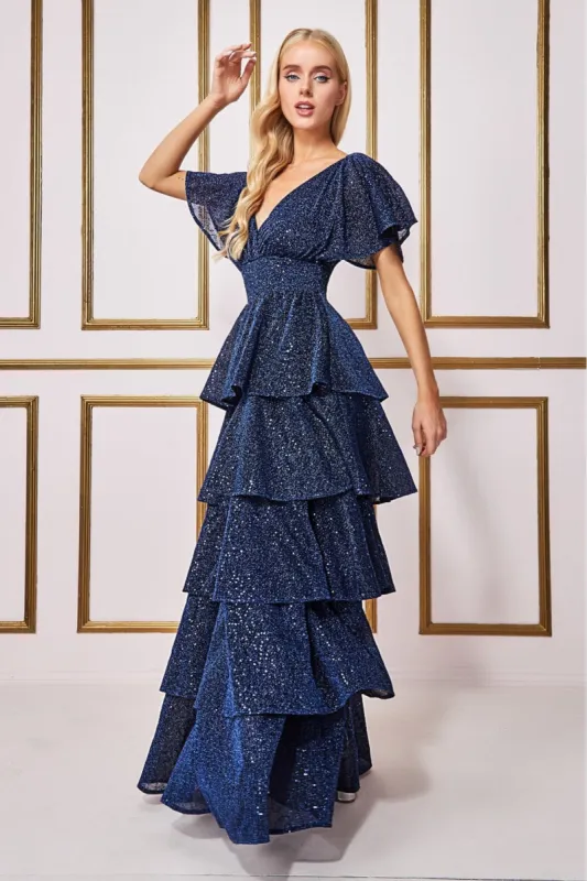 Goddiva Sequin Lurex Tiered Maxi Dress - Navy sold by Goddiva
