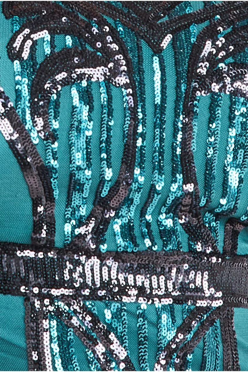 Sequin Mesh V Neck Midi Dress - Emerald by Goddiva Plus sold by Goddiva product image thumbnail 4