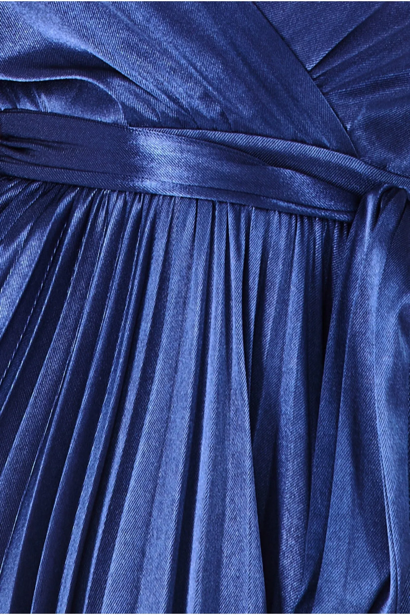 Satin Pleated Skirt Wrap Midi Dress - Navy by Goddiva sold by Goddiva product image thumbnail 5