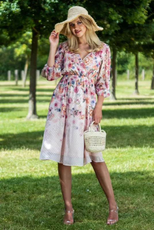 Ombre Floral Printed Wrap Midi Dress - Ivory by Goddiva made by Goddiva