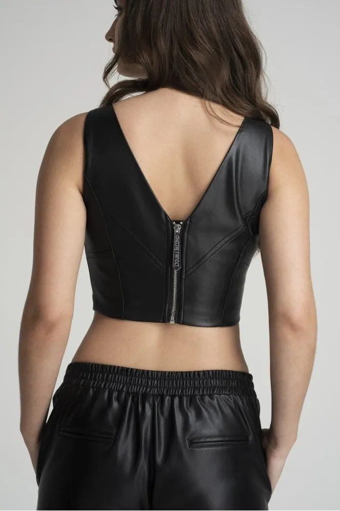 Double Second Black Vegan Leather Crop Top sold by Goddiva product image thumbnail 3