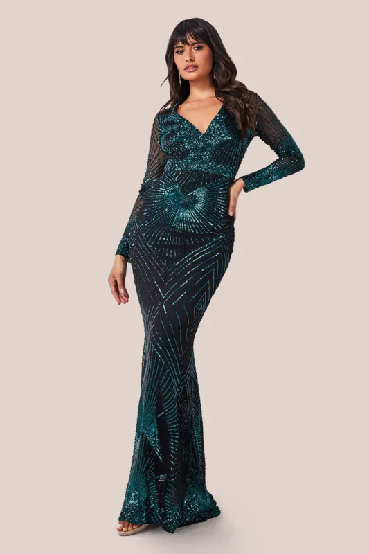 Starburst Effect Maxi Dress - Emerald by Goddiva sold by Goddiva