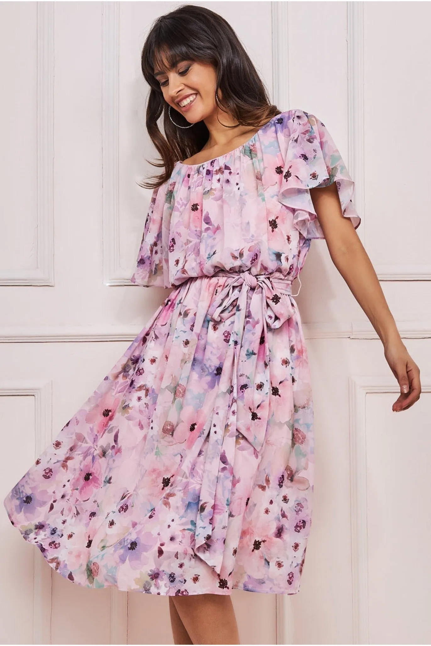 Goddiva Wrap Back Flutter Sleeve Midi - Pink sold by Goddiva product image thumbnail 3