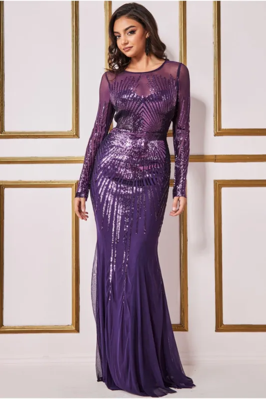 Goddiva Shooting Star Sequin Maxi Dress - Purple sold by Goddiva