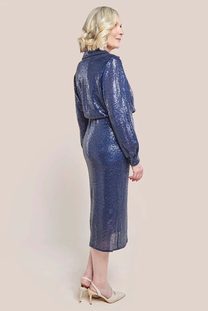 Sequin Front Split Shirt Dress - Navy by Goddiva sold by Goddiva product image thumbnail 2