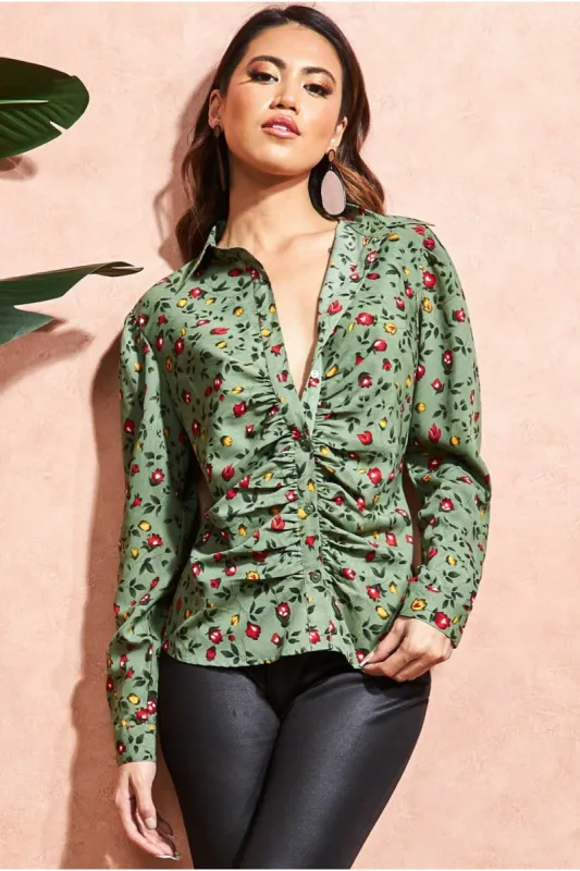 Floral Print Shirt - Sagegreen by City Goddess sold by Goddiva
