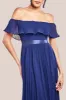 Pleated Chiffon Off Shoulder Maxi Dress - Navy by Goddiva sold by Goddiva