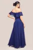 Pleated Chiffon Off Shoulder Maxi Dress - Navy by Goddiva sold by Goddiva