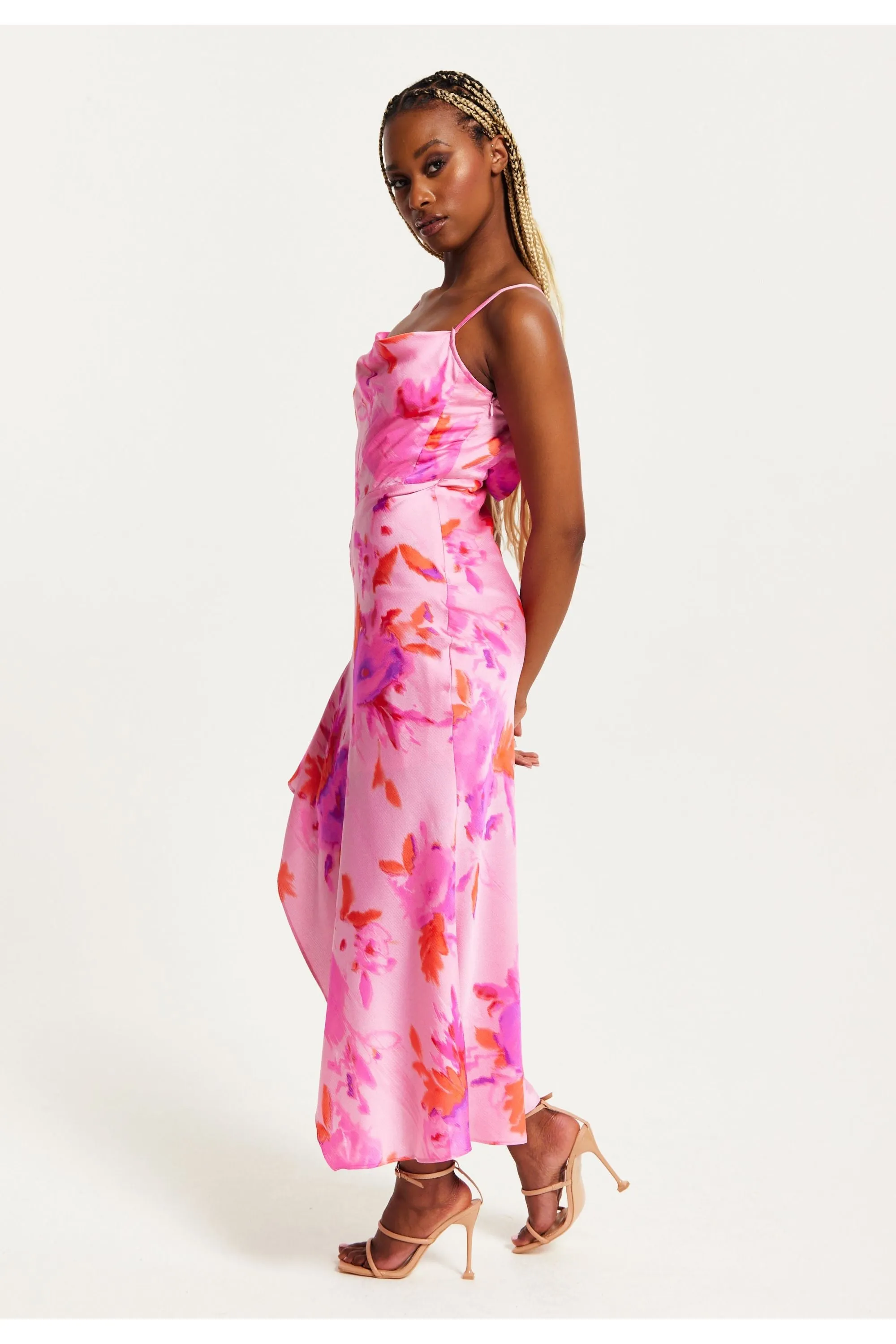 Cowl Neck Maxi Floral Print Dress In Pink by Liquorish sold by Goddiva product image thumbnail 3