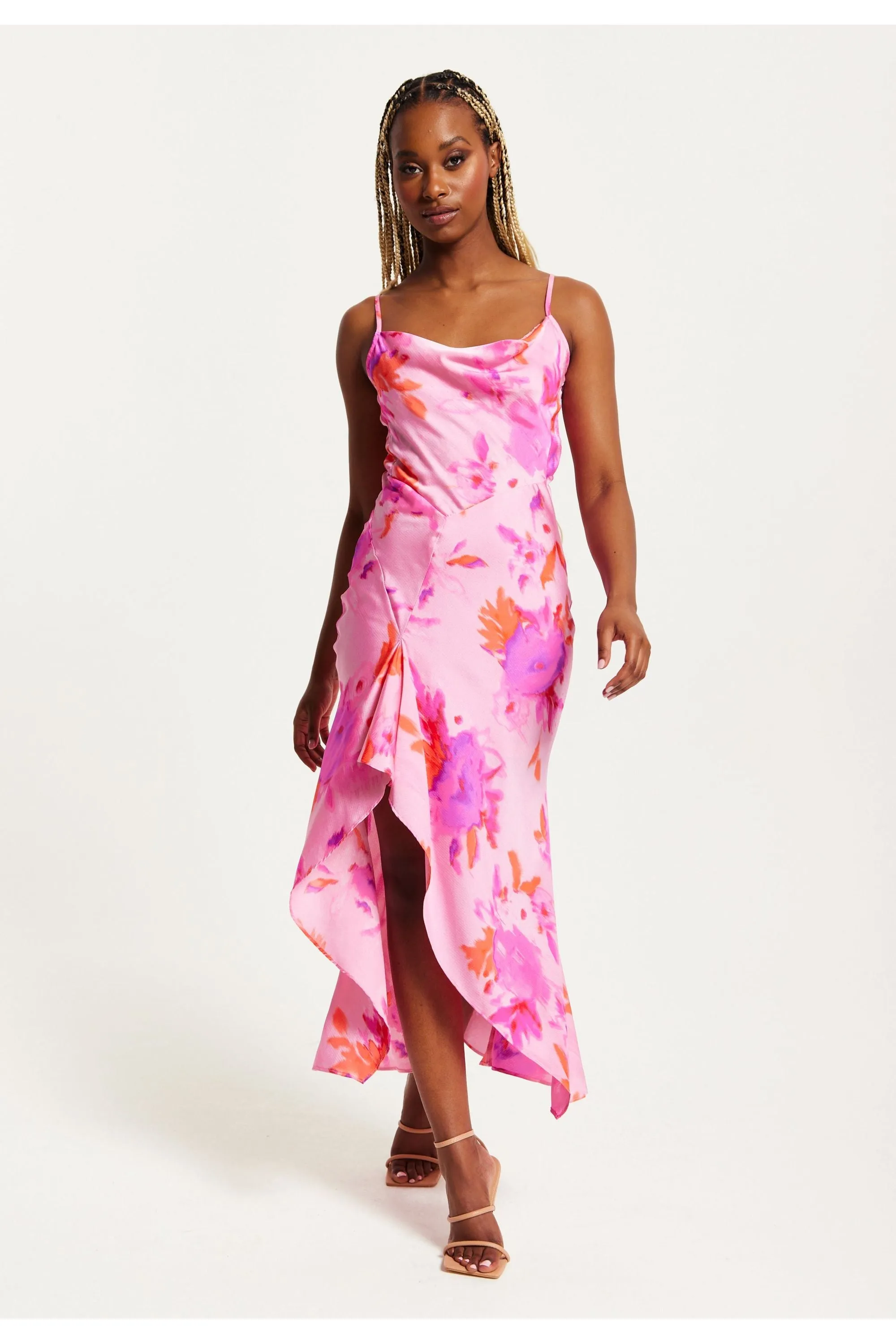 Cowl Neck Maxi Floral Print Dress In Pink by Liquorish sold by Goddiva product image thumbnail 2