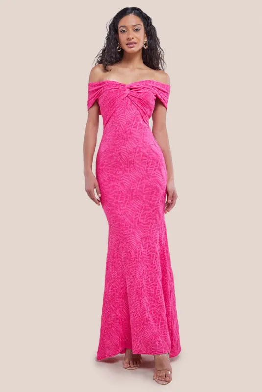 Front Knot Twist  Maxi Dress - Magenta by Goddiva sold by Goddiva