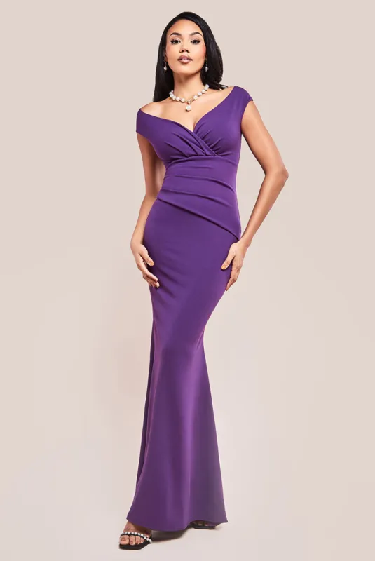 Bardot Pleated Maxi Dress - Purple by Goddiva sold by Goddiva