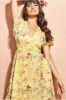 City Goddess Wrap Flutter Sleeve Floral Midi Dress - Yellow sold by Goddiva