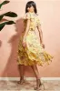 City Goddess Wrap Flutter Sleeve Floral Midi Dress - Yellow sold by Goddiva