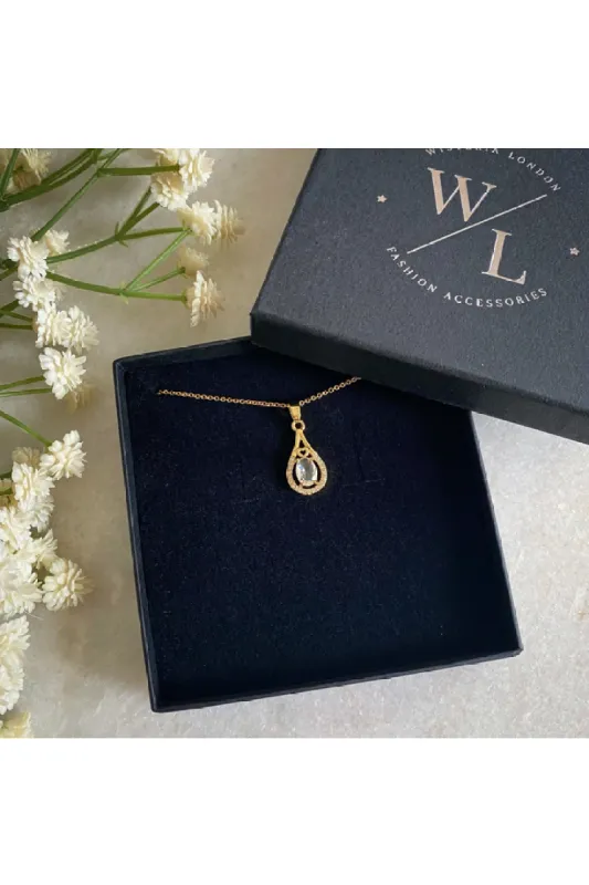 Wisteria London Esmeralda Clear Teardrop Necklace sold by Goddiva