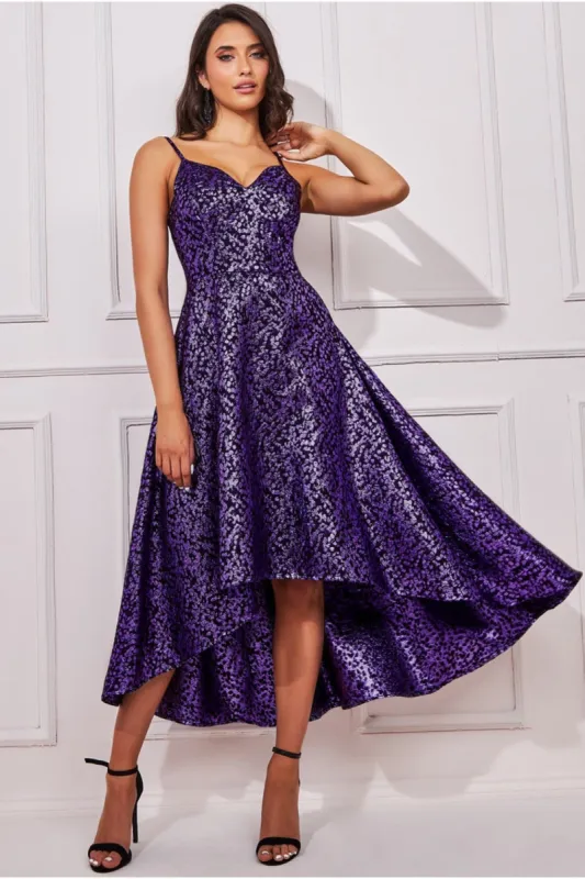 Foil Jacquard Sleeveless High Low Midi - Purple by Goddiva sold by Goddiva