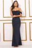 Goddiva Lurex Cowl Neck Off The Shoulder Maxi - Navy sold by Goddiva