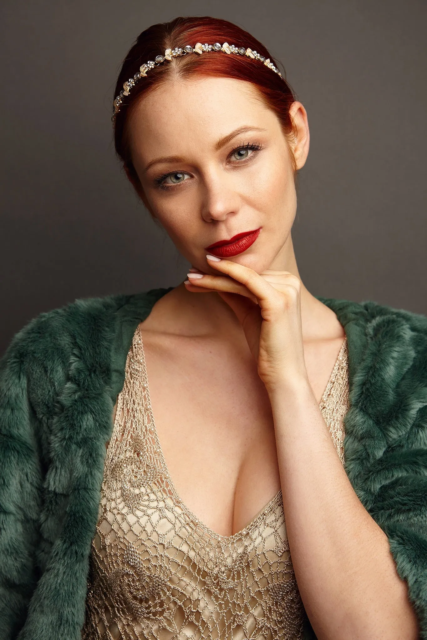 Chain Headband With Diamante Flowers by QueenMee Accessories sold by Goddiva product image thumbnail 4