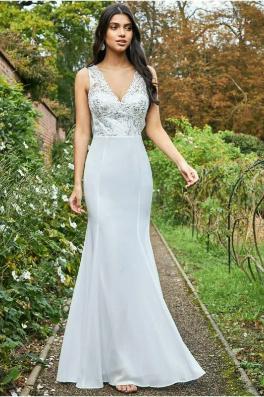 Goddiva Cowl Back Chiffon Maxi - White made by Goddiva