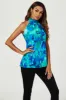 Abstract Floral Print Halter Neck Tie Back Top In Blue by FS Collection sold by Goddiva