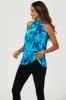Abstract Floral Print Halter Neck Tie Back Top In Blue by FS Collection sold by Goddiva