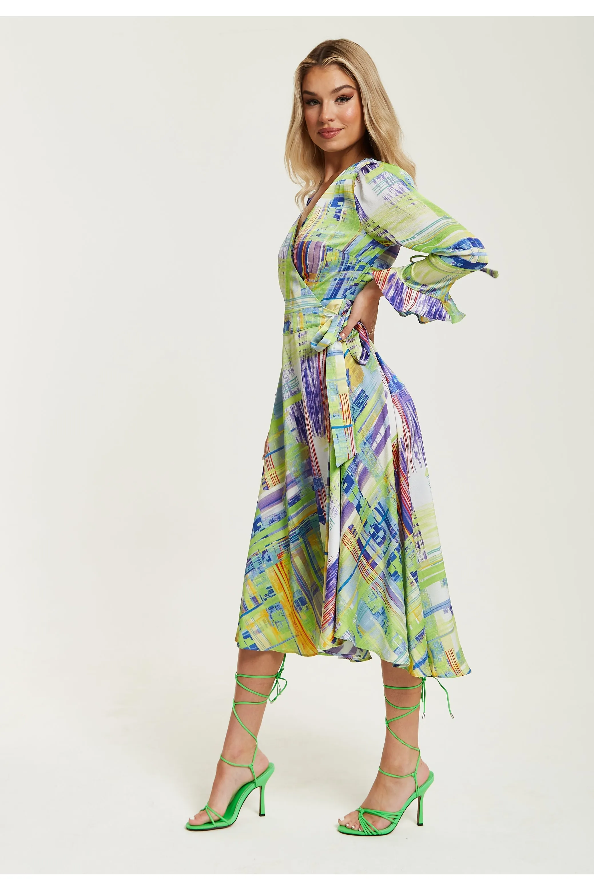 Liquorish Abstract Print Midi Wrap Dress In Green sold by Goddiva product image thumbnail 4