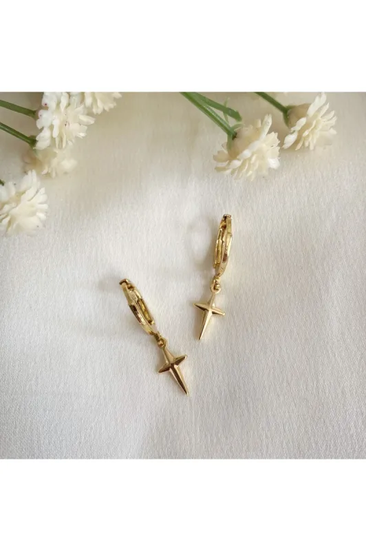 Wisteria London Dainty Cross Huggie Hoop Earrings sold by Goddiva