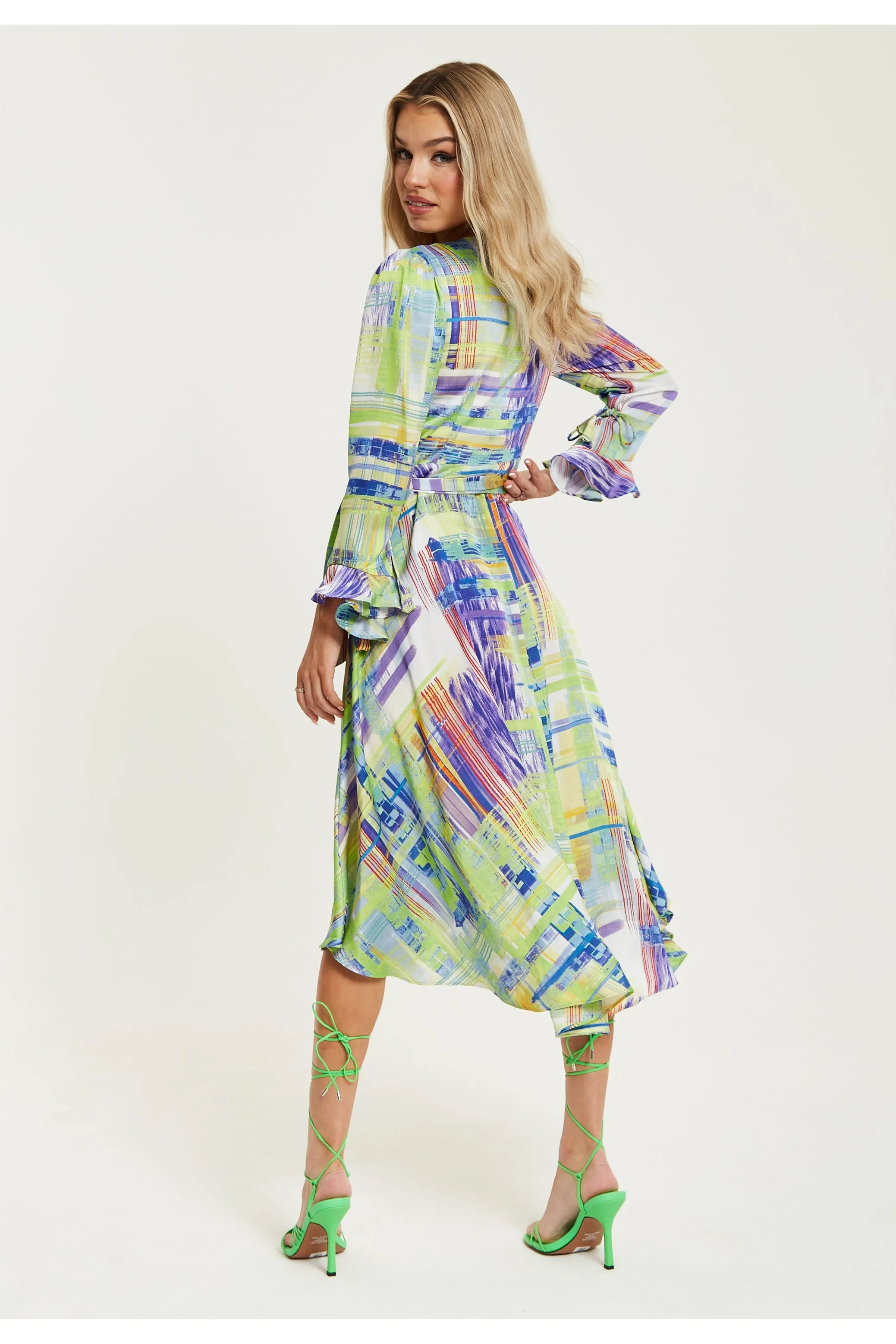 Liquorish Abstract Print Midi Wrap Dress In Green sold by Goddiva product image thumbnail 5