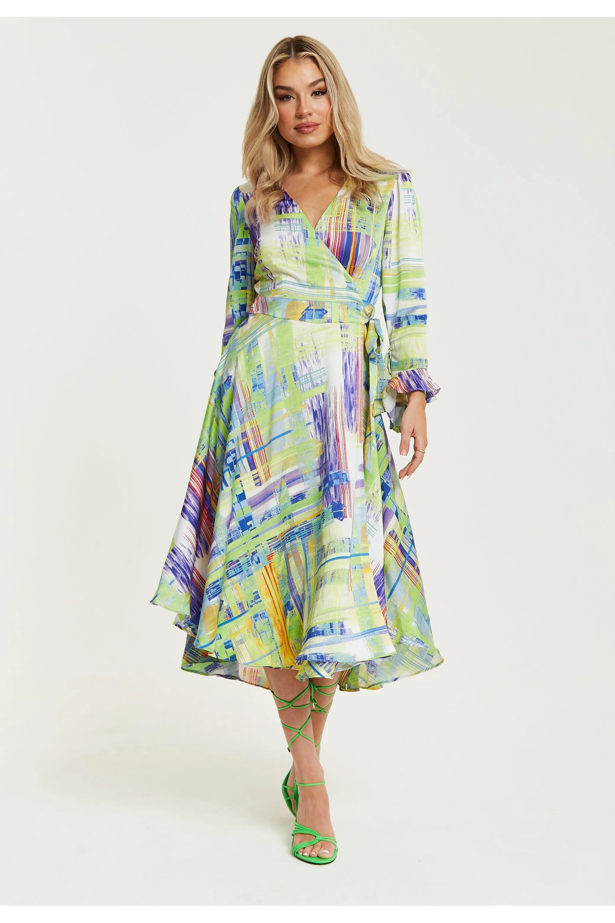 Liquorish Abstract Print Midi Wrap Dress In Green sold by Goddiva product image thumbnail 2