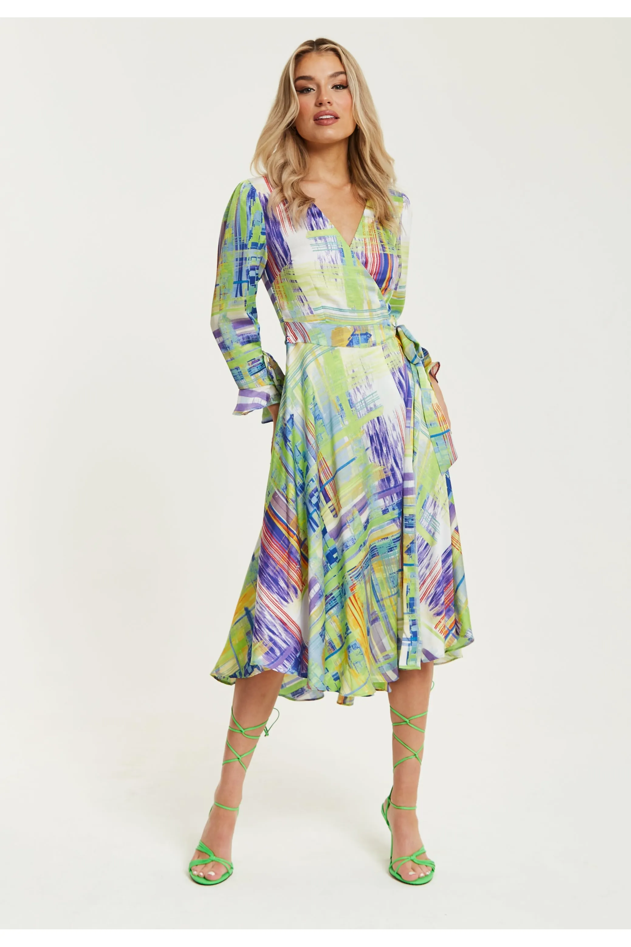 Liquorish Abstract Print Midi Wrap Dress In Green sold by Goddiva product image thumbnail 3