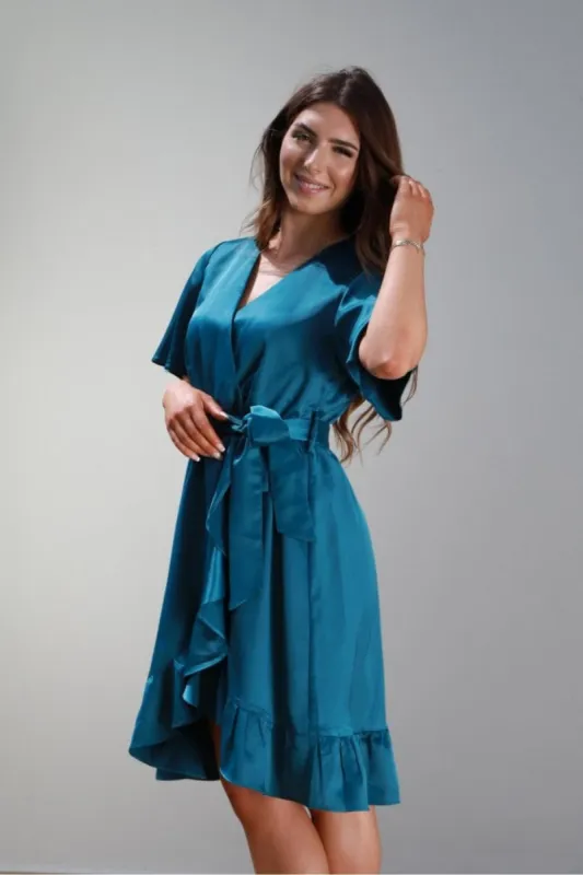 Double Second Frill Wrap Dress With Tea Sleeve sold by Goddiva