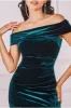 Goddiva Velvet Bardot Maxi Dress With Split - Emerald Green sold by Goddiva