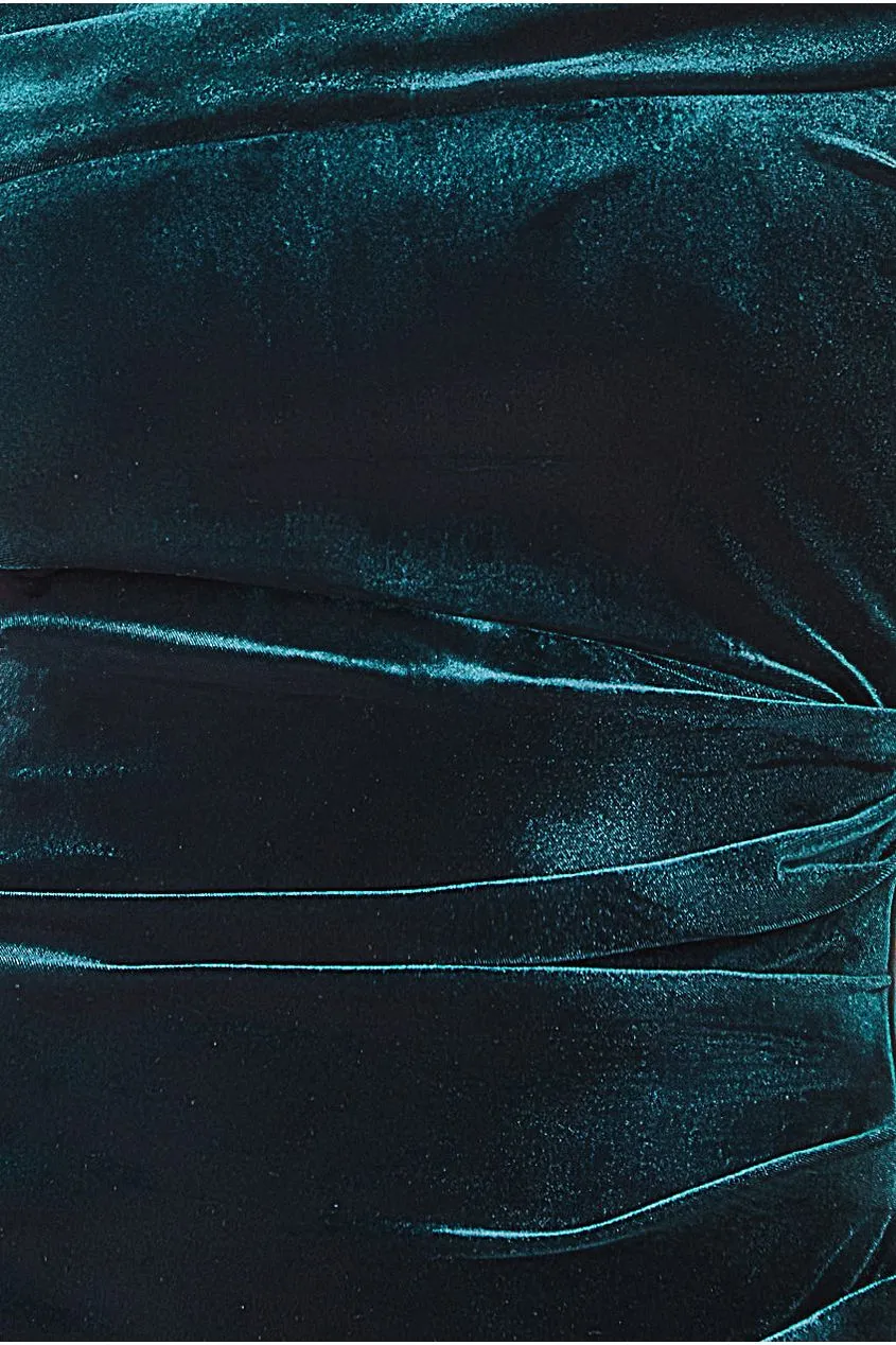 Goddiva Velvet Bardot Maxi Dress With Split - Emerald Green sold by Goddiva product image thumbnail 4