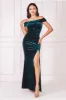 Goddiva Velvet Bardot Maxi Dress With Split - Emerald Green sold by Goddiva