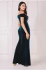 Goddiva Velvet Bardot Maxi Dress With Split - Emerald Green sold by Goddiva