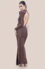 Open Lurex Back One Sleeve Maxi Dress - Bronze by Goddiva sold by Goddiva