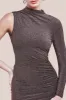 Open Lurex Back One Sleeve Maxi Dress - Bronze by Goddiva sold by Goddiva