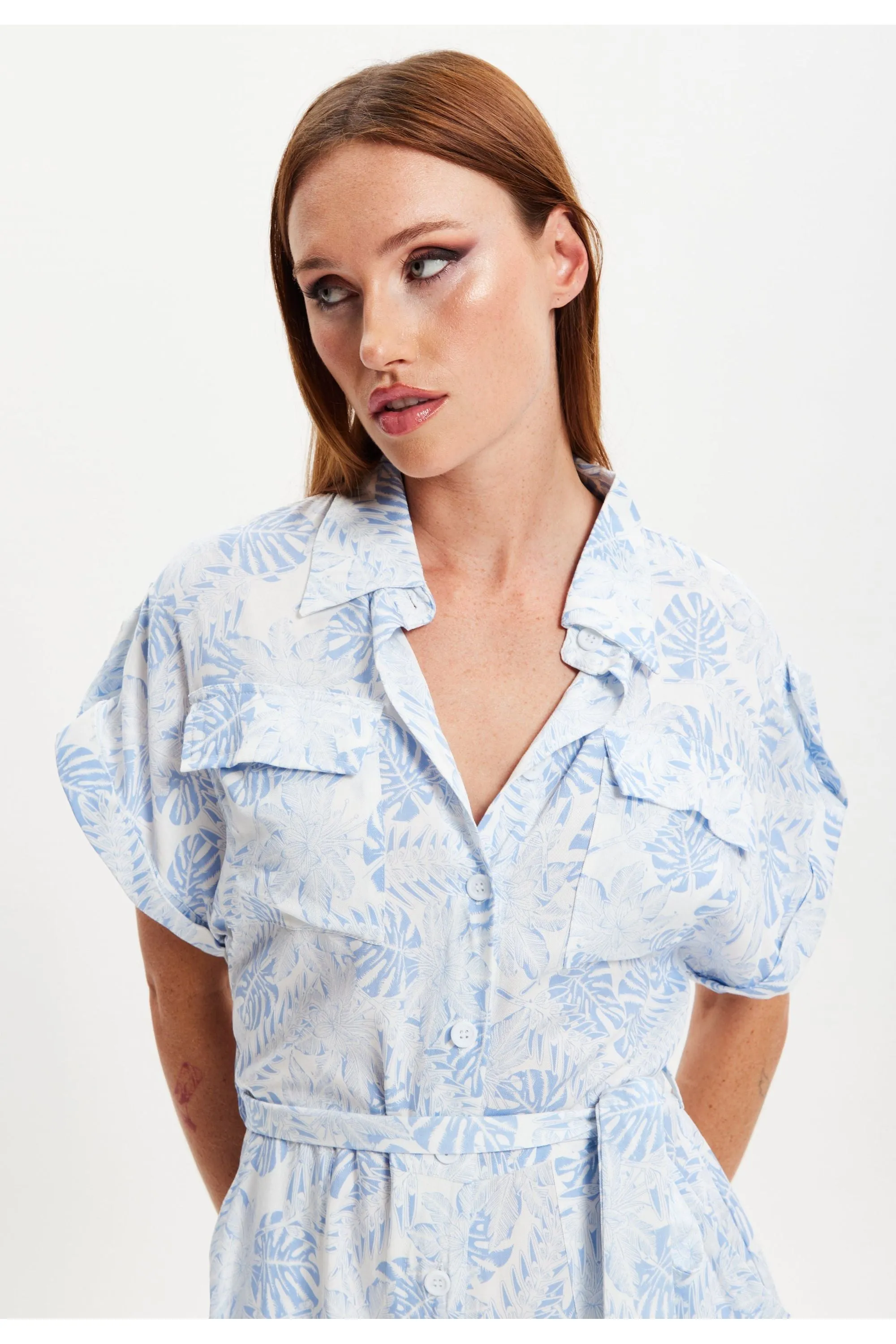 Blue Leaf Printed Playsuit by Liquorish sold by Goddiva product image thumbnail 5