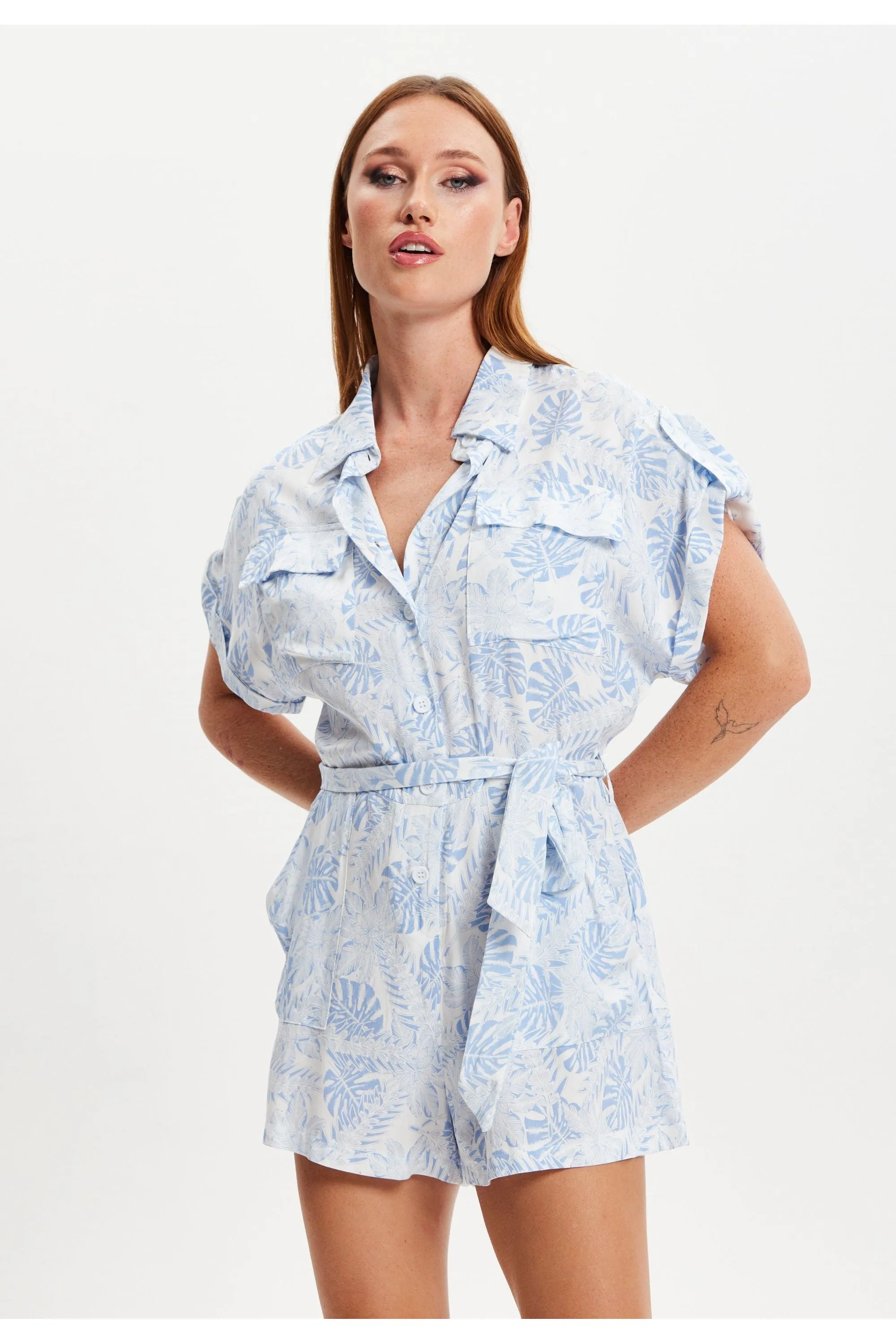 Blue Leaf Printed Playsuit by Liquorish sold by Goddiva product image thumbnail 2