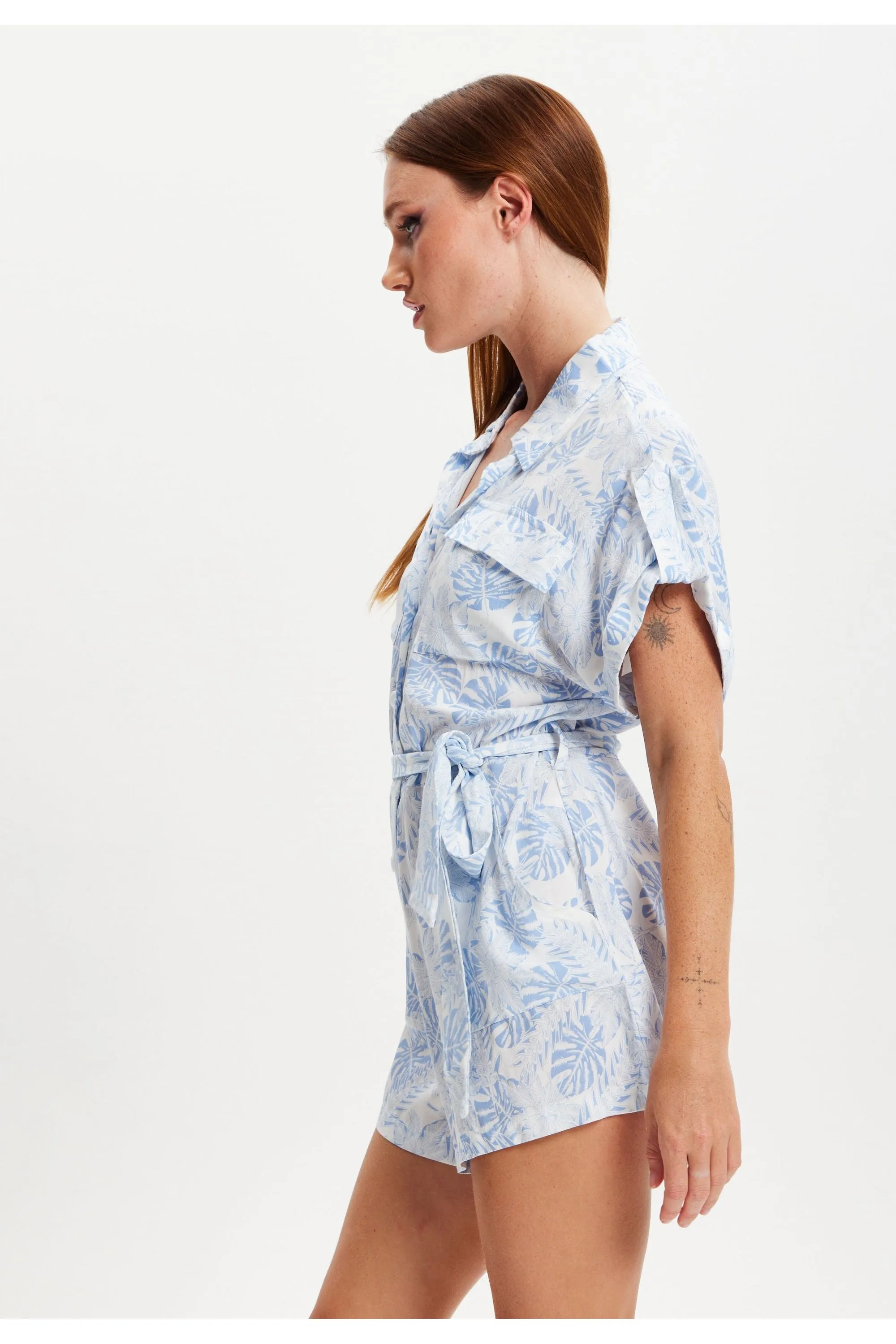 Blue Leaf Printed Playsuit by Liquorish sold by Goddiva product image thumbnail 3
