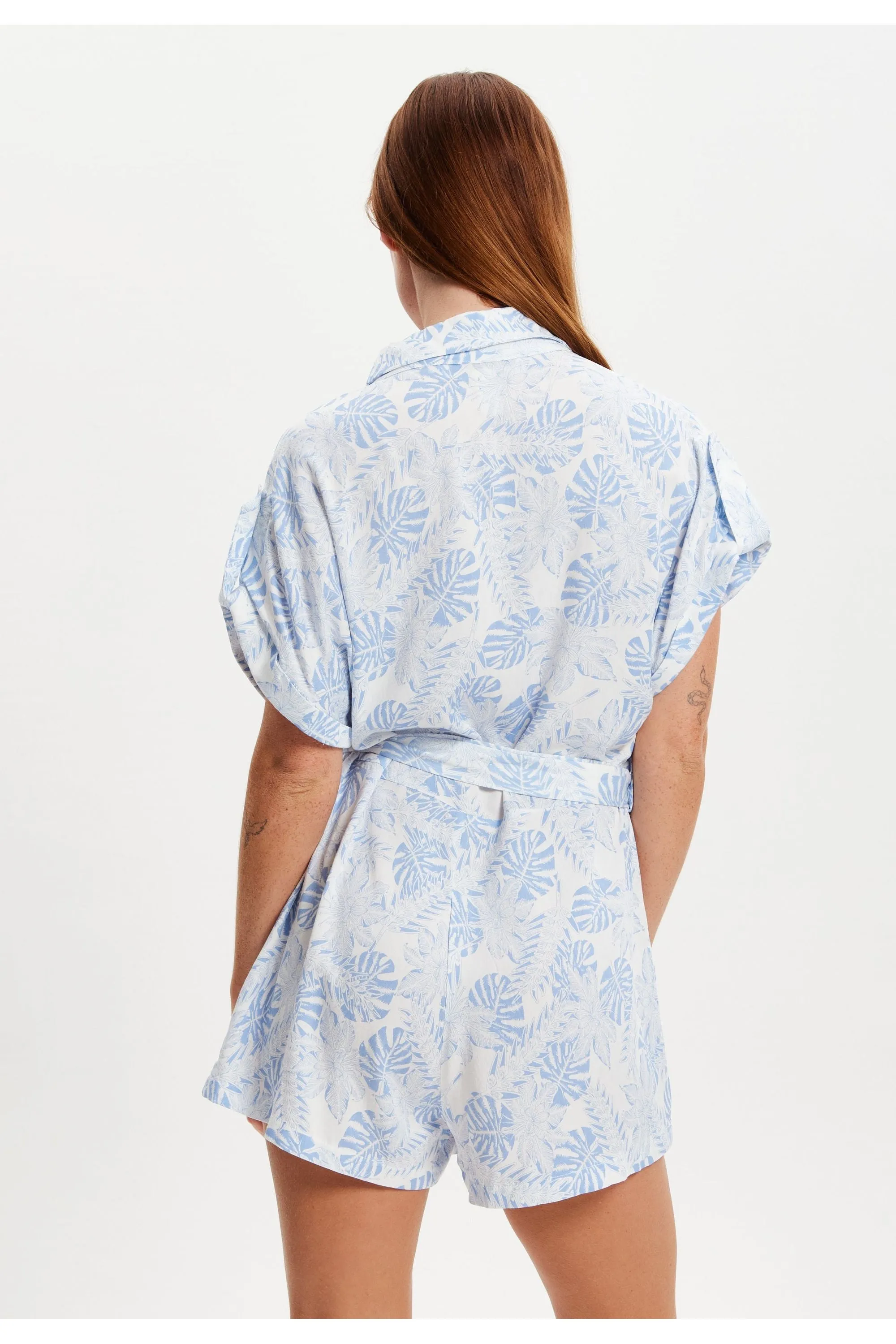 Blue Leaf Printed Playsuit by Liquorish sold by Goddiva product image thumbnail 4