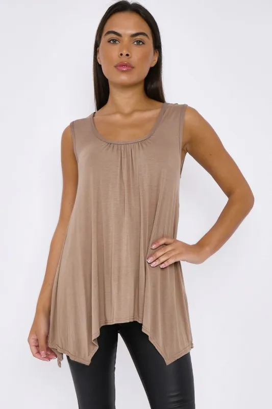 Aftershock London Mocha Sleeveless Top With Asymmetric Hem sold by Goddiva