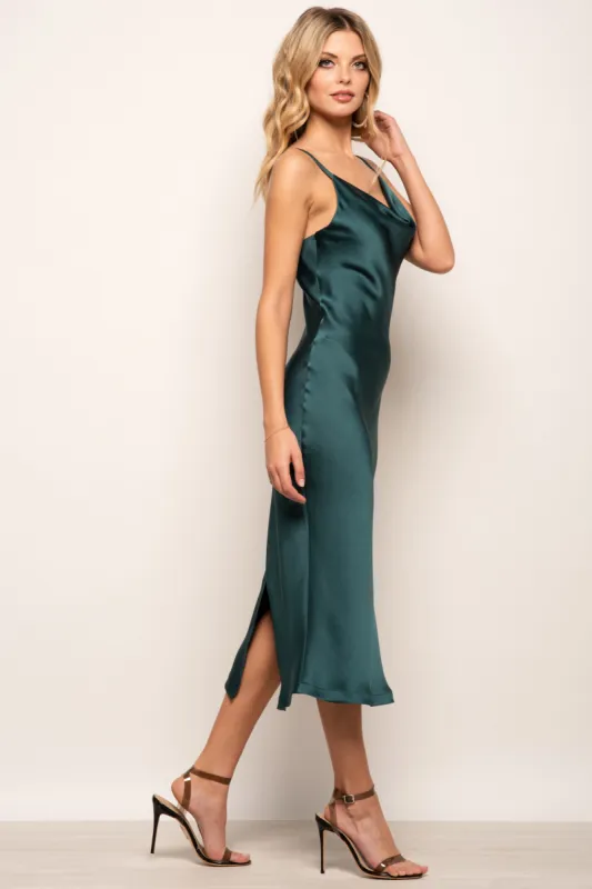 Cowl Neck Satin Slip Cami Midi Dress by Urban Touch sold by Goddiva