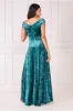 Ice Velvet Bardot Wrap Maxi - Emerald Green by Goddiva sold by Goddiva
