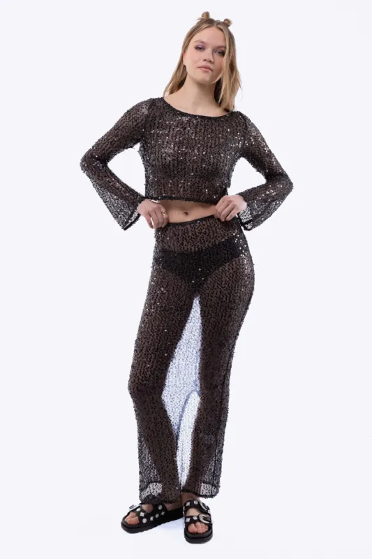 Silkroad Daughters Crochet Sequin Loose Fit Top sold by Goddiva