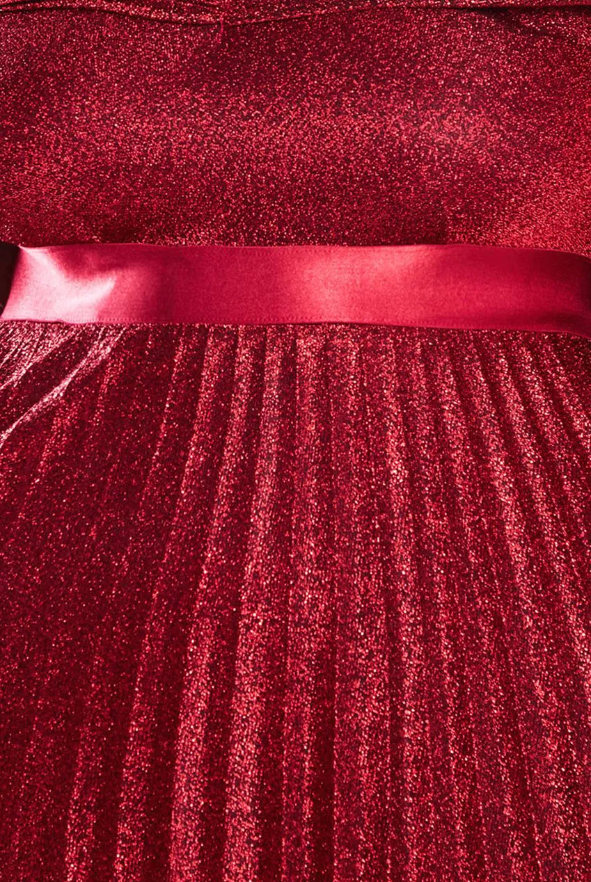 Goddiva Plus Bardot Pleated Skirt Maxi Dress - Red sold by Goddiva product image thumbnail 4