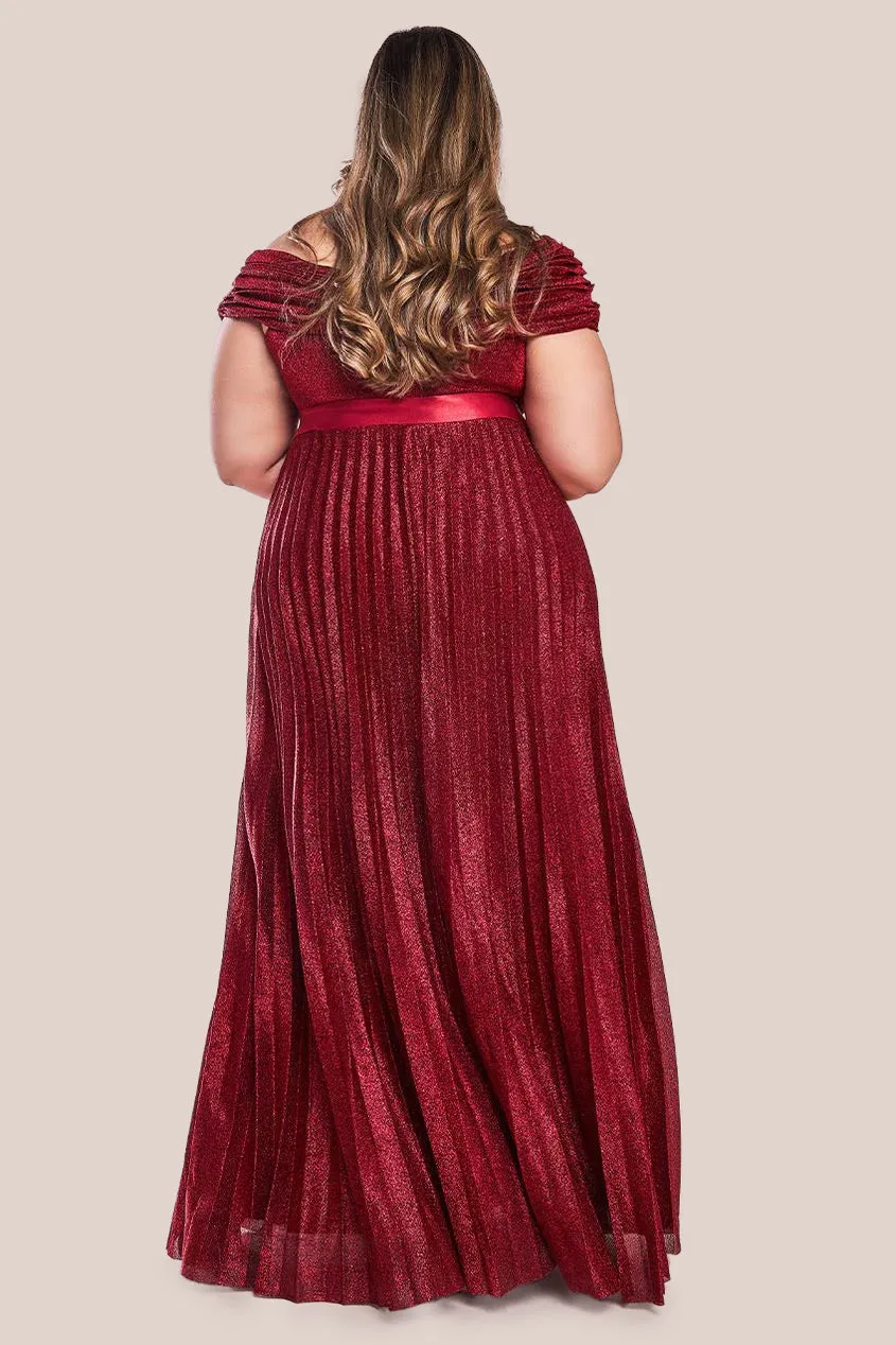 Goddiva Plus Bardot Pleated Skirt Maxi Dress - Red sold by Goddiva product image thumbnail 2