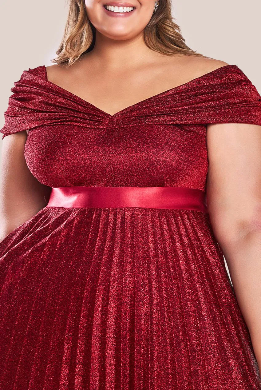 Goddiva Plus Bardot Pleated Skirt Maxi Dress - Red sold by Goddiva product image thumbnail 3